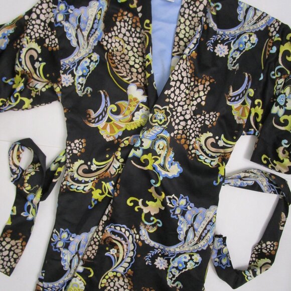 Long Wrap Lingerie Robe Provencial Paisley Print Black - Picture 5 of 10